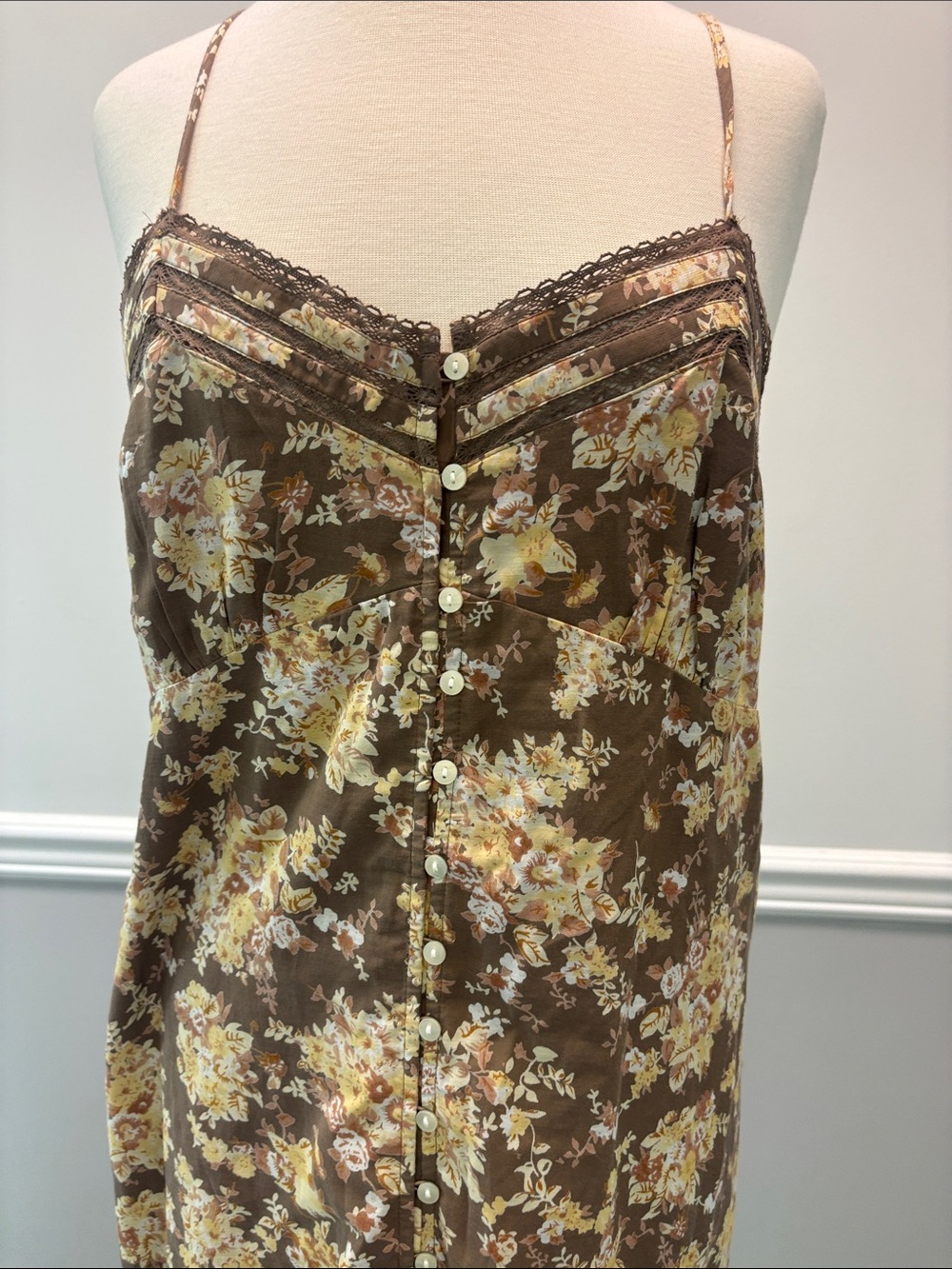 Lucky Brand Brown Floral Maxi Dress with Yellow & Cream Flowers - Picture 7 of 11